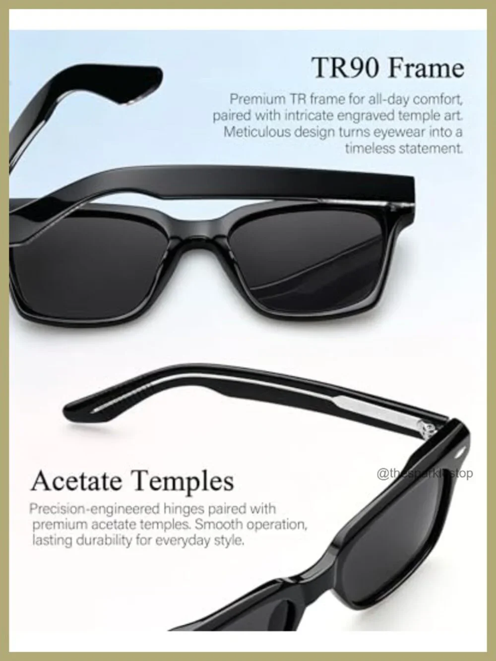 Retro Square Polarized Sunglasses UV400 Protection Acetate TR90 Frame Men Women